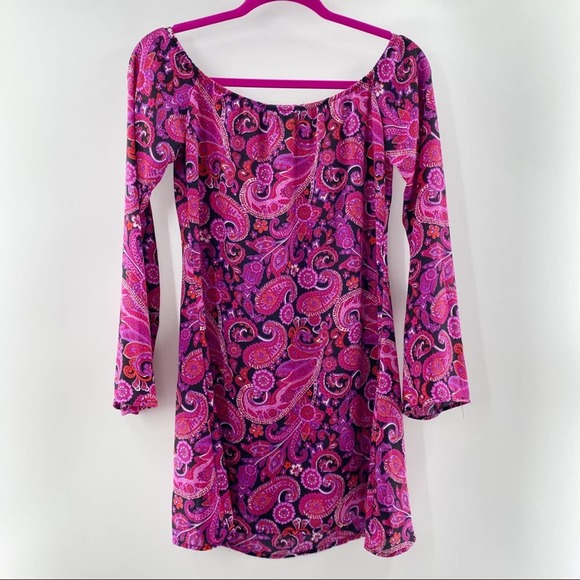 Aqua Dresses & Skirts - Aqua Paisley Long Sleeve Dress Pink Purple